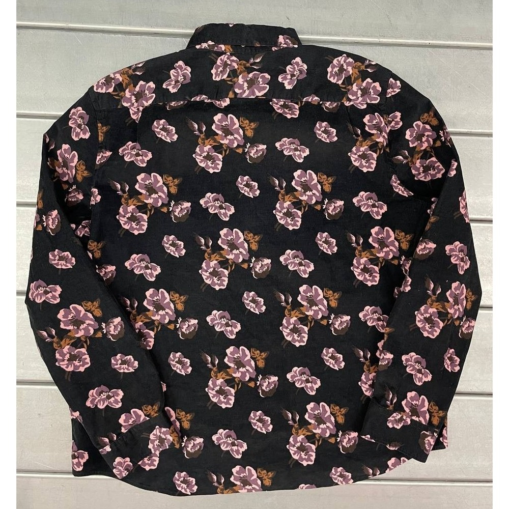 Express Corduroy Button Down Shirt Mens XL Black Floral Long Sleeve Stretch - Picture 10 of 10